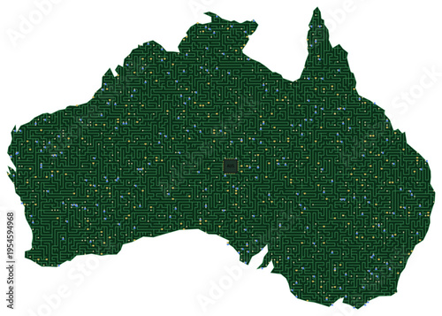 Circuit board map vector illustration of Australia – Digital PCB Territory, Transparent Background, Technology, Communication