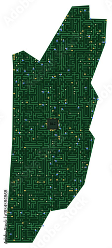 Circuit board map vector illustration of Belize – Digital PCB Territory, Transparent Background, Technology, Communication