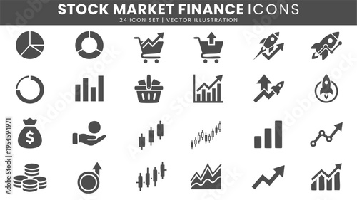 Stock market finance growth icons vector set