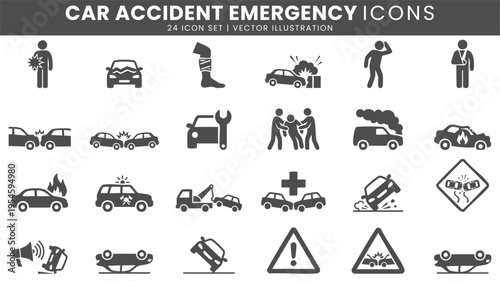 Car accident emergency response icons vector set