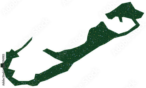 Circuit board map vector illustration of Bermuda – Digital PCB Territory, Transparent Background, Technology, Communication