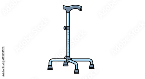 Adjustable four-point quad cane designed to provide stability and support for elderly people or patients with mobility issues.