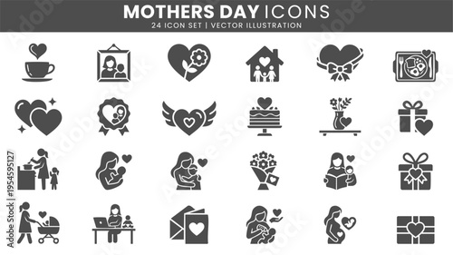 Mothers Day love and family icons vector set