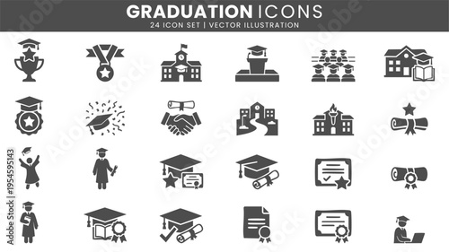 Graduation education achievement icons vector set