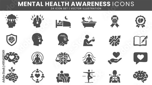 Mental health awareness support icons vector set