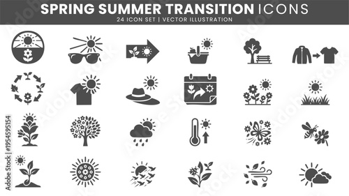 Spring summer seasonal transition icons vector set