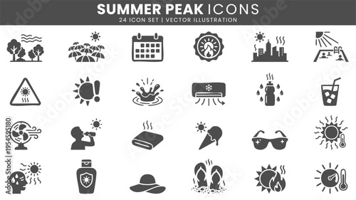 Summer peak heatwave icons vector set