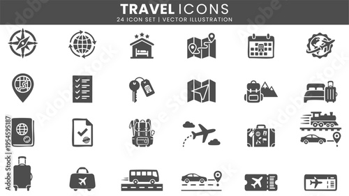 Travel tourism adventure icons vector set