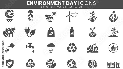 Environment day eco awareness icons vector set