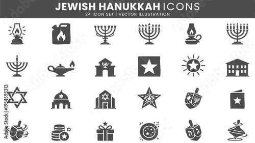 Jewish Hanukkah celebration icons vector set