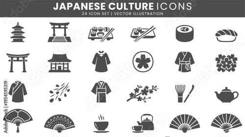 Japanese culture traditional icons vector set