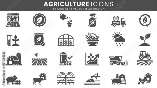 Agriculture farming harvest icons vector set