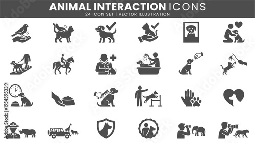 Animal interaction care and bonding icons vector set