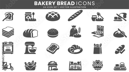 Bakery bread and pastry icons vector set