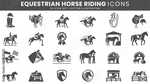 Equestrian horse riding sport icons vector set