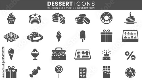 Dessert sweets bakery icons vector set