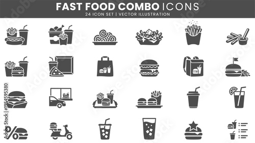 Fast food combo meal icons vector set