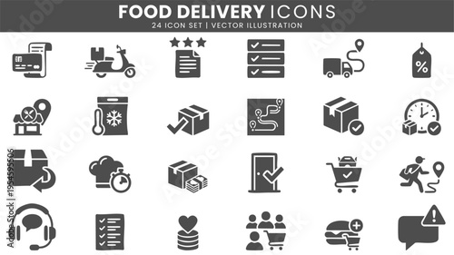 Food delivery logistics service icons vector set