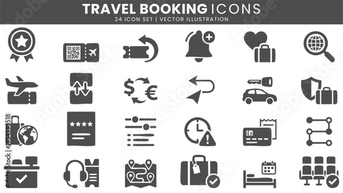 Travel booking reservation service icons vector set