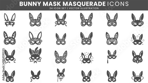 Bunny mask masquerade costume icons vector set