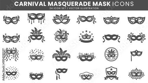 Carnival masquerade party mask icons vector set