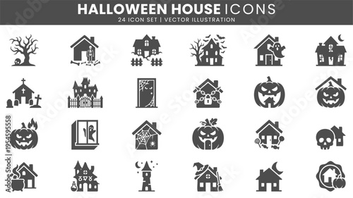 Halloween haunted house spooky icons vector set