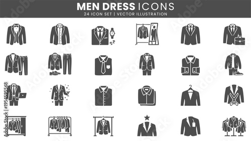 Men dress formal clothing fashion icons vector set