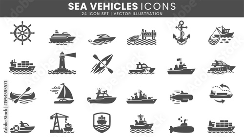 Sea vehicles marine transport and boat icons vector set