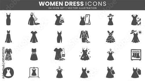 Women dress fashion clothing apparel icons vector set