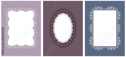 Vector graphic design, lace linear border and frame with copy space for text, logo, monogram, minimal trendy stationery and brand packaging template