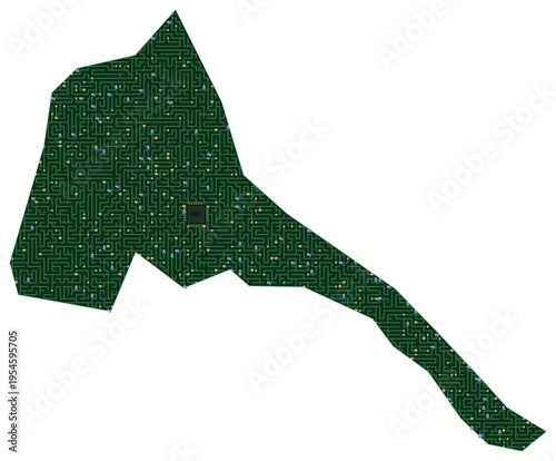 Circuit board map vector illustration of Eritrea – Digital PCB Territory, Transparent Background, Technology, Communication