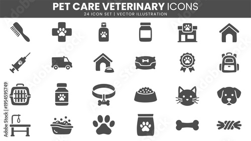 Pet care veterinary clinic and animal service icons vector set