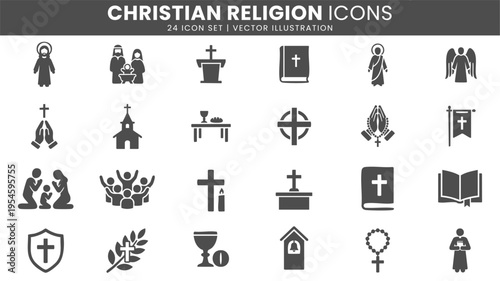 Christian religion church and worship icons vector set