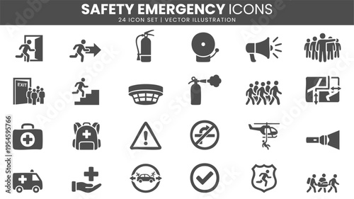 Safety emergency rescue and evacuation icons vector set