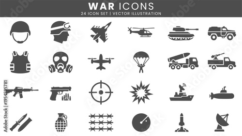 War military weapon and combat icons vector set