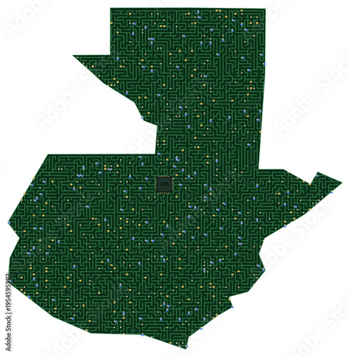 Circuit board map vector illustration of Guatemala – Digital PCB Territory, Transparent Background, Technology, Communication
