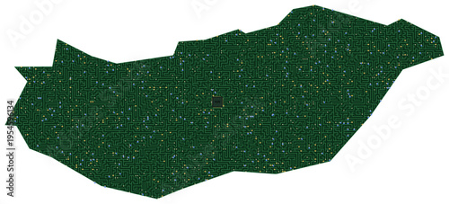 Circuit board map vector illustration of Hungary – Digital PCB Territory, Transparent Background, Technology, Communication