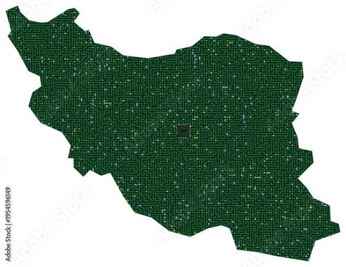 Circuit board map vector illustration of Iran – Digital PCB Territory, Transparent Background, Technology, Communication