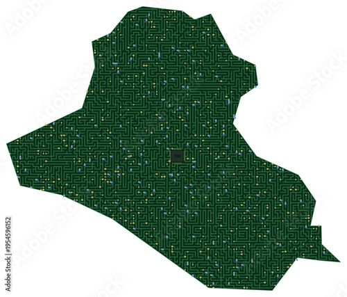 Circuit board map vector illustration of Iraq – Digital PCB Territory, Transparent Background, Technology, Communication