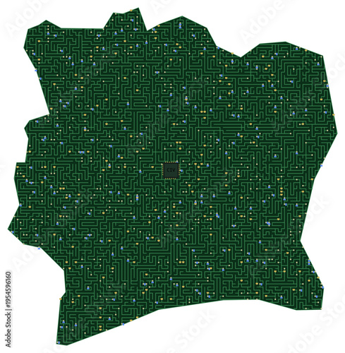 Circuit board map vector illustration of Ivory Coast – Digital PCB Territory, Transparent Background, Technology, Communication