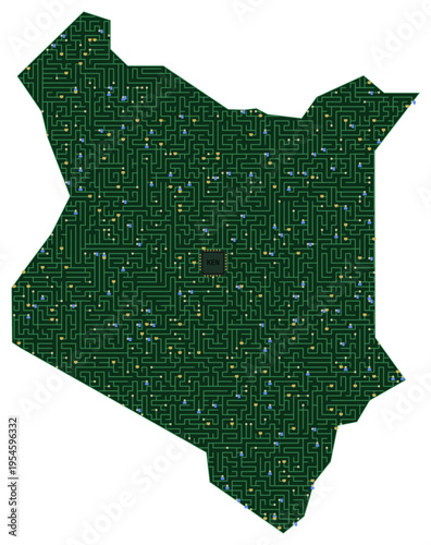 Circuit board map vector illustration of Kenya – Digital PCB Territory, Transparent Background, Technology, Communication