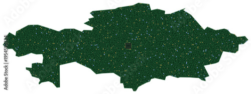 Circuit board map vector illustration of Kazakhstan – Digital PCB Territory, Transparent Background, Technology, Communication