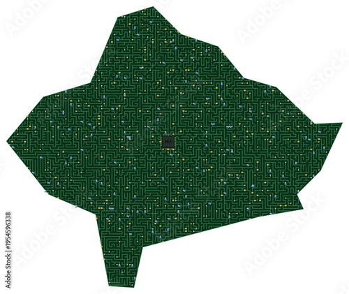 Circuit board map vector illustration of Kosovo – Digital PCB Territory, Transparent Background, Technology, Communication