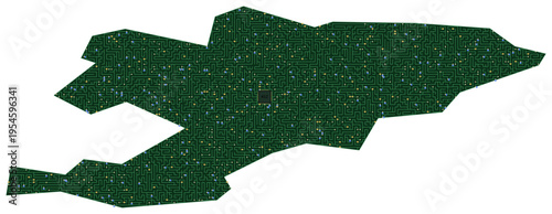 Circuit board map vector illustration of Kyrgyzstan – Digital PCB Territory, Transparent Background, Technology, Communication