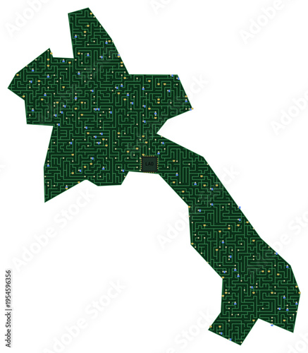Circuit board map vector illustration of Laos – Digital PCB Territory, Transparent Background, Technology, Communication