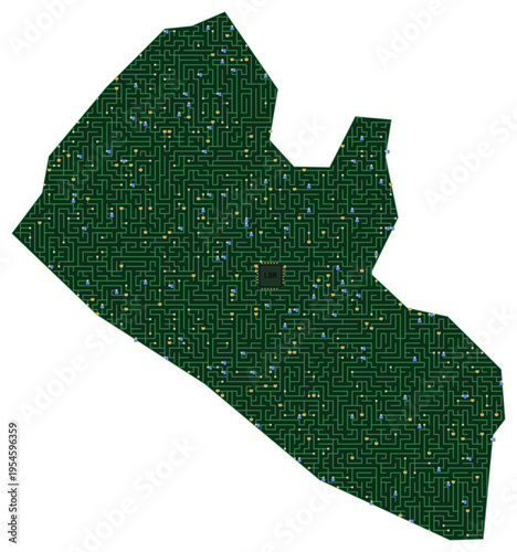 Circuit board map vector illustration of Liberia – Digital PCB Territory, Transparent Background, Technology, Communication