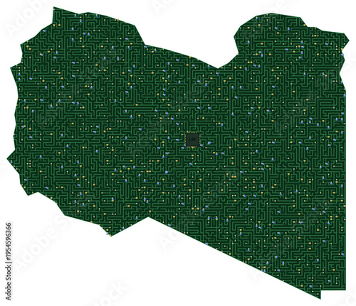 Circuit board map vector illustration of Libya – Digital PCB Territory, Transparent Background, Technology, Communication