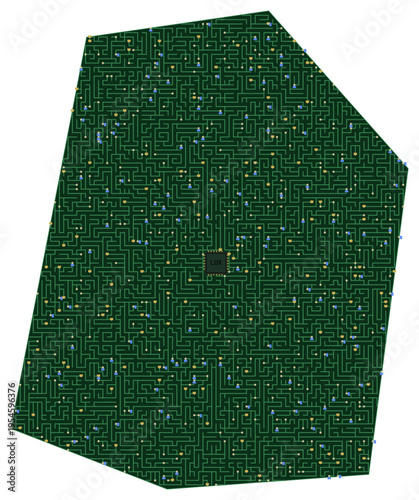 Circuit board map vector illustration of Luxembourg – Digital PCB Territory, Transparent Background, Technology, Communication