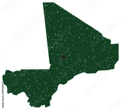 Circuit board map vector illustration of Mali – Digital PCB Territory, Transparent Background, Technology, Communication