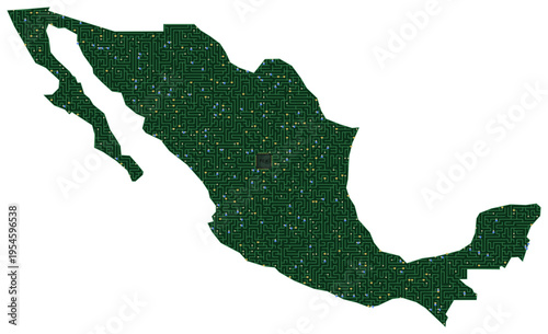 Circuit board map vector illustration of Mexico – Digital PCB Territory, Transparent Background, Technology, Communication